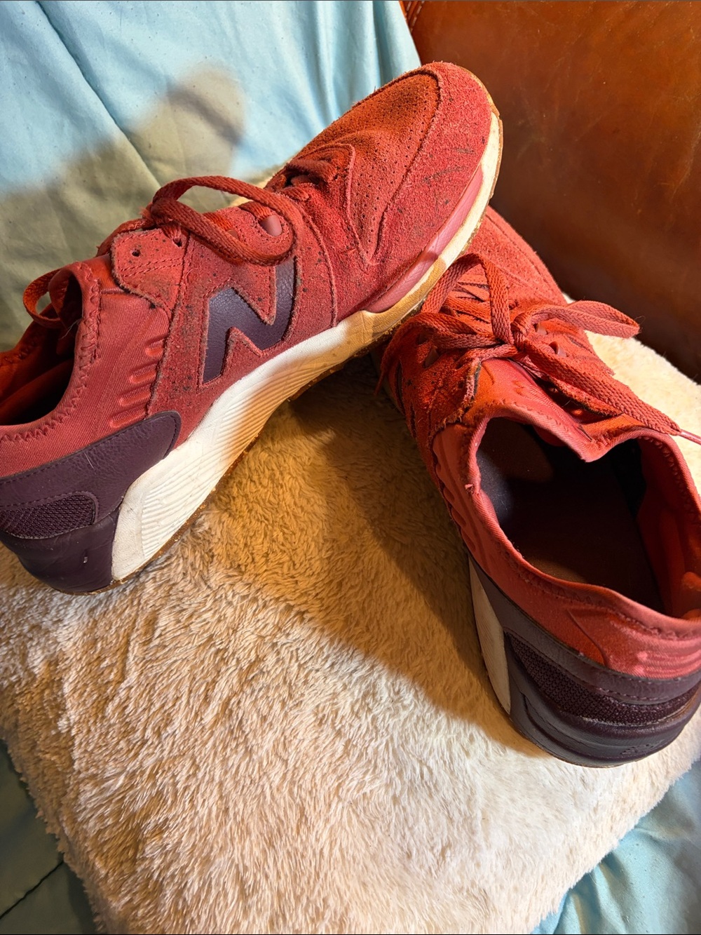 New Balance Men's Red Athletic Sneakers with Maroon Accents